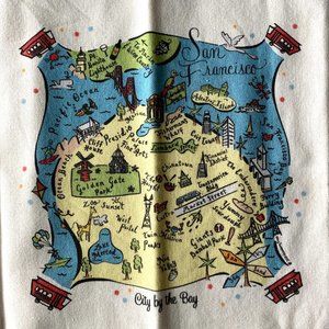 San Francisco Souvenir Map Flour Sack Towel Cotton Cream Blue NWOT